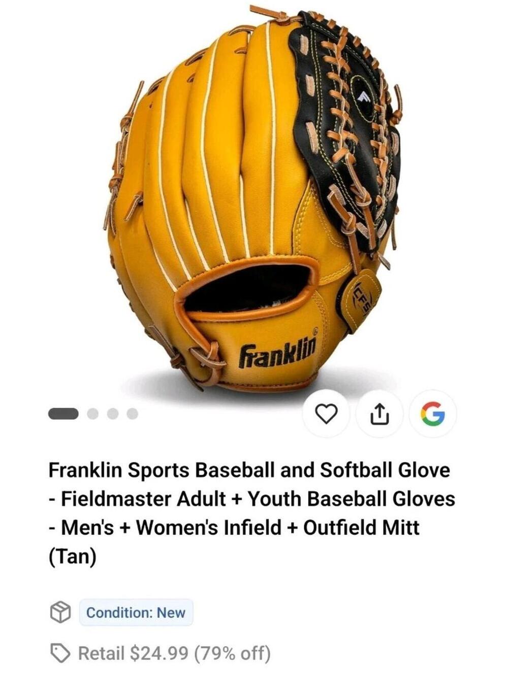 Franklin Sports Softball Slowpitch 13" Glove Fieldmaster -Adult Right-Handed PVC